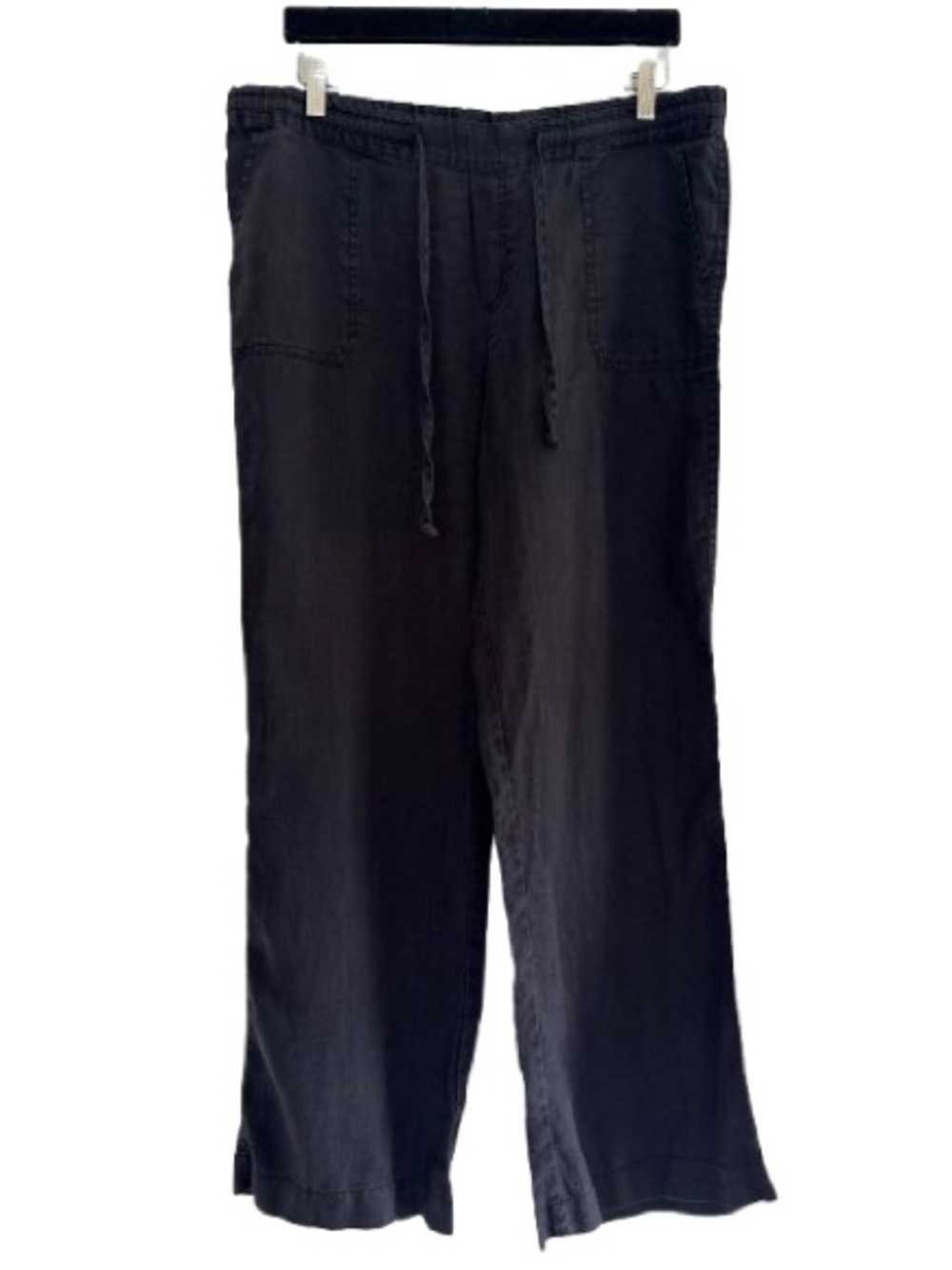 Allen Allen Linen Drawstring Waist Pull On Straight Leg Pants Dark Charcoal Grey